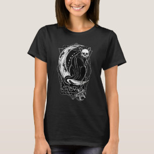 Tarot Card Crescent Moon And Black Cat Skull Goth  T-Shirt