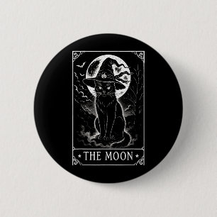 Tarot Card Crescent Moon And Black Cat Witch Hat 6 Cm Round Badge