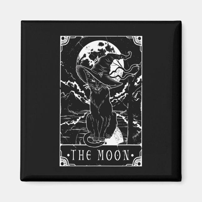 Tarot Card Crescent Moon And Black Cat Witch Hat H Magnet (Front)