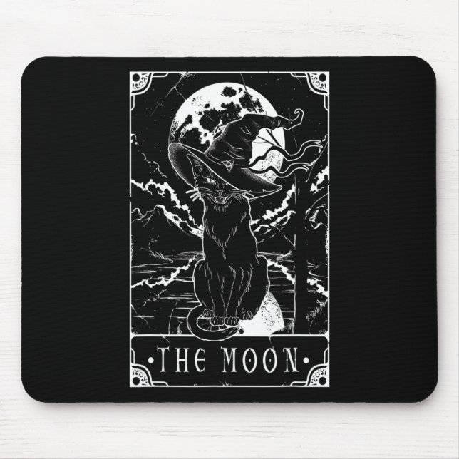 Tarot Card Crescent Moon And Black Cat Witch Hat H Mouse Mat (Front)