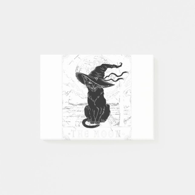 Tarot Card Crescent Moon And Black Cat Witch Hat H Post-it Notes (Front)