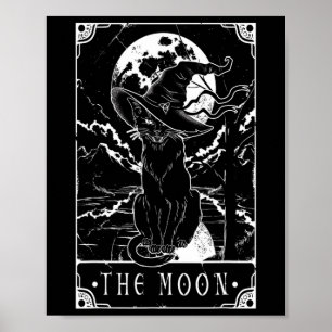 Tarot Card Crescent Moon And Black Cat Witch Hat H Poster