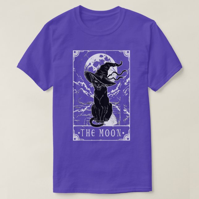 Tarot Card Crescent Moon And Black Cat Witch Hat H T-Shirt (Design Front)