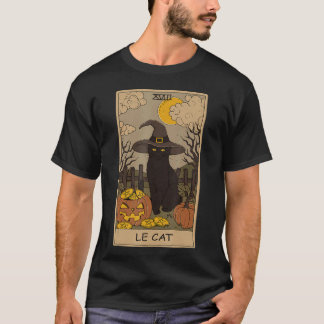 Tarot Card Crescent Moon And Black Cat Witch Hat H T-Shirt