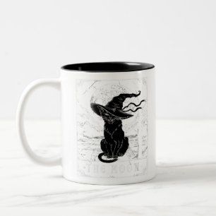 Tarot Card Crescent Moon And Black Cat Witch Hat H Two-Tone Coffee Mug