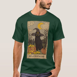 Tarot Card Crescent Moon And Black Cat Witch Hat T-Shirt