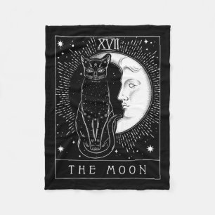 Tarot Card Crescent Moon And Cat Graphic Fleece Blanket