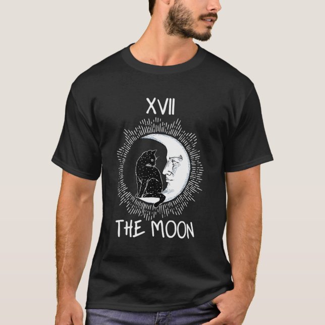 Tarot Card Crescent Moon And Cat Graphic Jersey T-Shirt (Front)