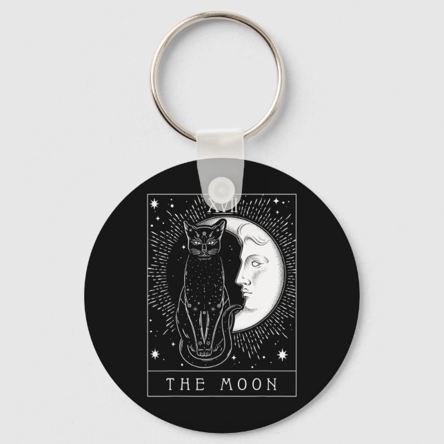 Tarot Card Crescent Moon And Cat Graphic  Key Ring (Front)