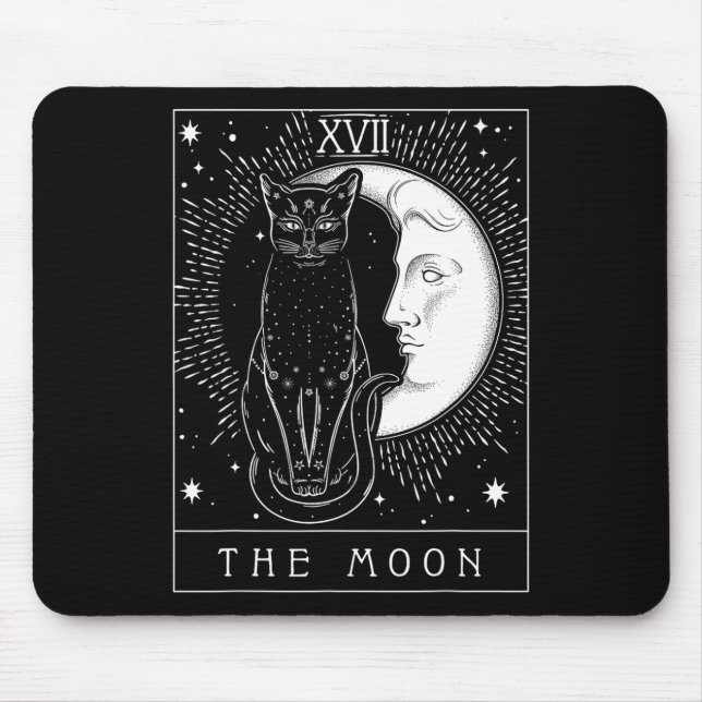 Tarot Card Crescent Moon And Cat Graphic  Mouse Mat (Front)