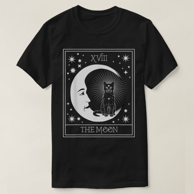 Tarot Card Crescent Moon And Cat Graphic Pullover  (Design Front)