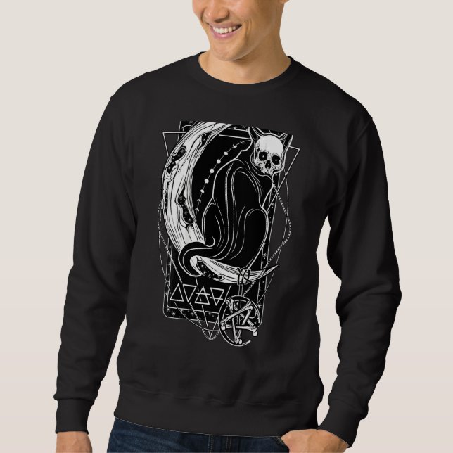 Tarot Card Crescent Moon And Cat Graphic Sweatshirt (Front)