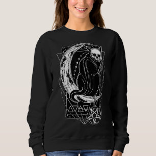 Tarot Card Crescent Moon And Cat Graphic Sweatshirt
