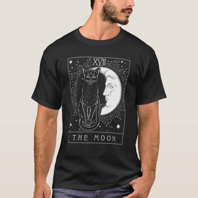 Tarot Card Crescent Moon And Cat Graphic T-Shirt (Front)