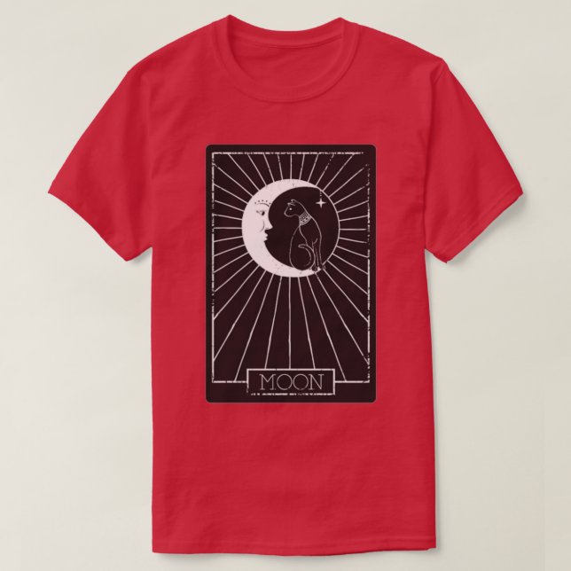 Tarot Card Crescent Moon And Cat Graphic T-Shirt (Design Front)