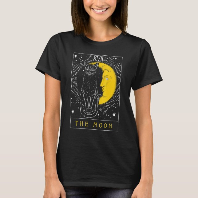 Tarot Card Crescent Moon And Cat Graphic T-Shirt (Front)