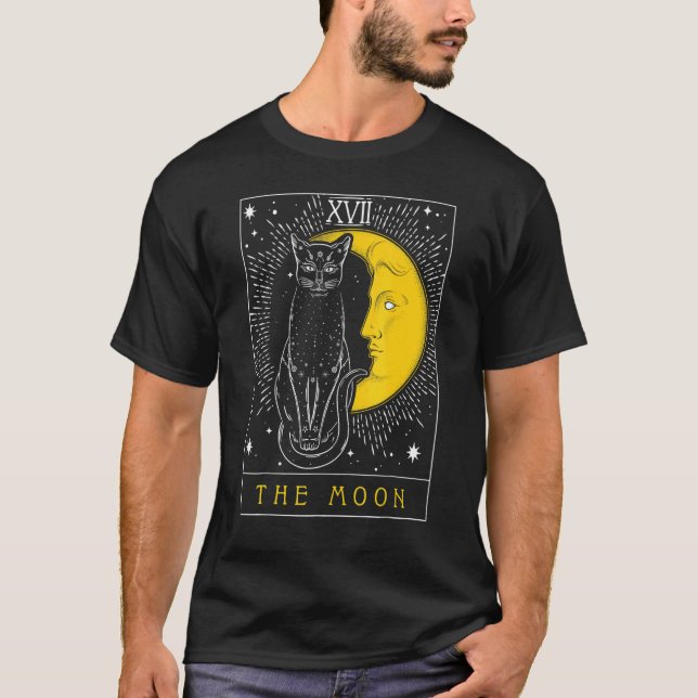 Tarot Card Crescent Moon And Cat Graphic T-Shirt (Front)