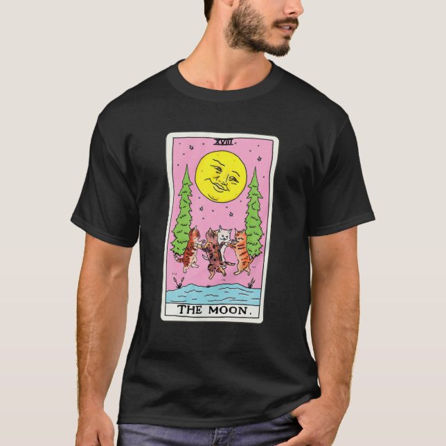Tarot Card Crescent Moon And Cat Squad Graphic T-Shirt (Front)