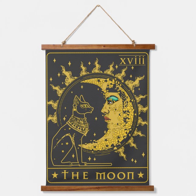 Tarot Card Crescent Moon Cleopatra And Sphynx Cat  Hanging Tapestry (Front)