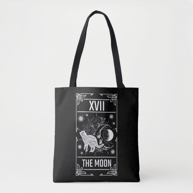Tarot Card Crescent Moon Occult Cat Gothic Witch Tote Bag (Front)
