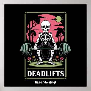 Tarot Card Deadlifts Funny Skeleton Workout Design Poster