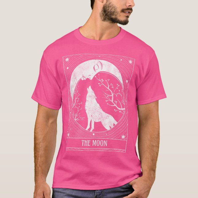 Tarot Card Distressed Crescent Moon And Wolf T-Shirt (Front)