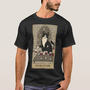 Tarot Card Four Of Cups Crescent Moon And Cat Grap T-Shirt
