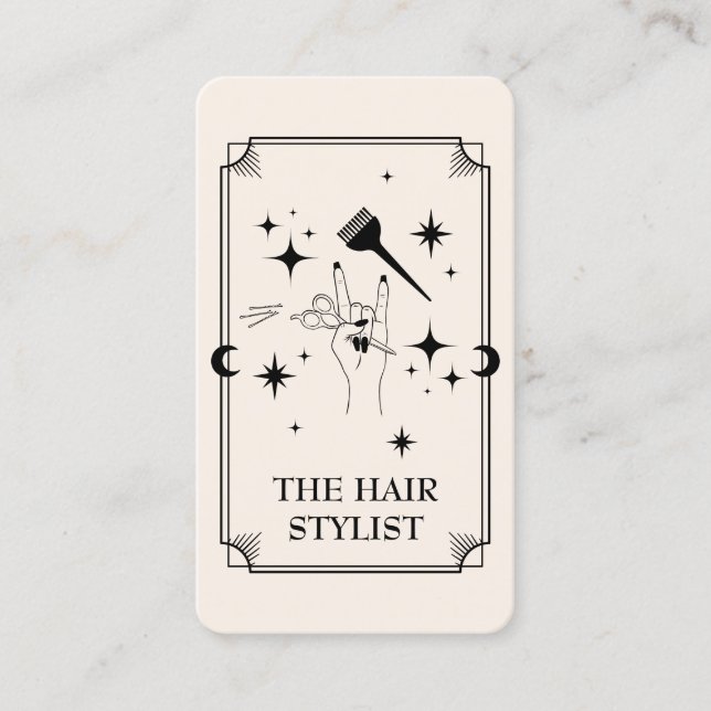 Tarot Card Hair Stylist Celestial Business Card (Front)