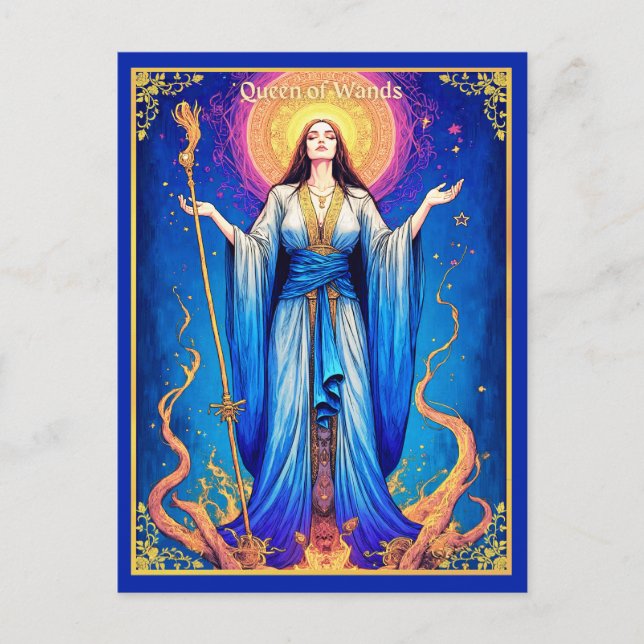 Tarot Card Illustration, Queen of Wands (Front)