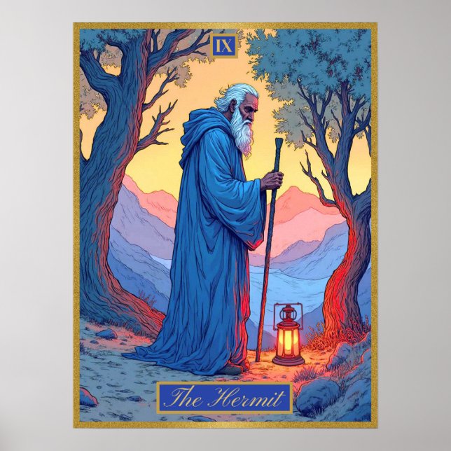 Tarot Card Illustration, The Hermit Poster (Front)
