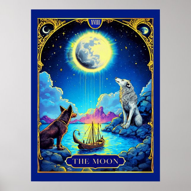Tarot Card Illustration, The Moon Poster (Front)