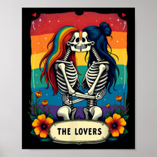 Tarot Card Lovers Lesbian Skeletons Kissing  Poster
