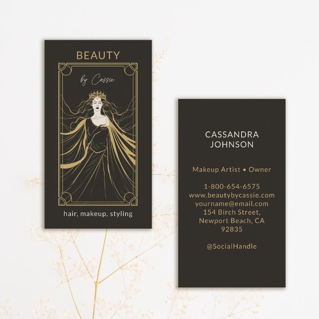Tarot Card Makeup Hair Stylist Aesthetician Black (tarot business card mystical goddess makeup hair lashes psychic reiki healer aesthetician)