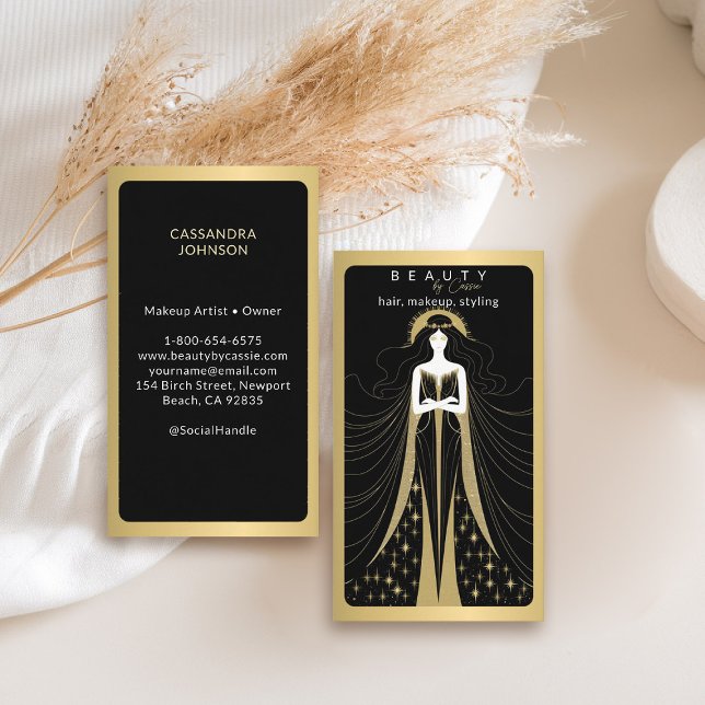 Tarot Card Makeup Hairdresser Aesthetician Black (tarot business card goddess beauty makeup hair nails lashes stylist beautician beauty wellness yoga)