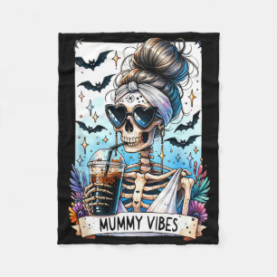 Tarot Card Mummy Vibes Spooky Season Skeleton Mum Fleece Blanket