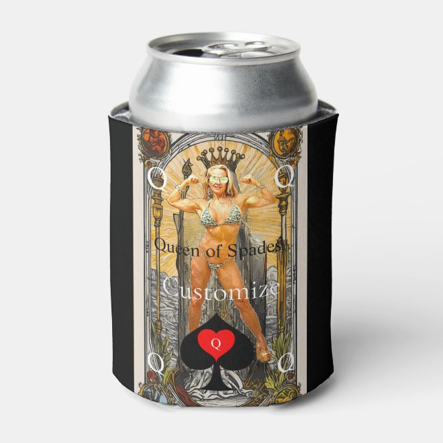 Tarot Card Queen of Spades Thunder_Cove Can Cooler (Can Front)