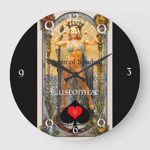Tarot Card Queen of Spades Thunder_Cove Large Clock