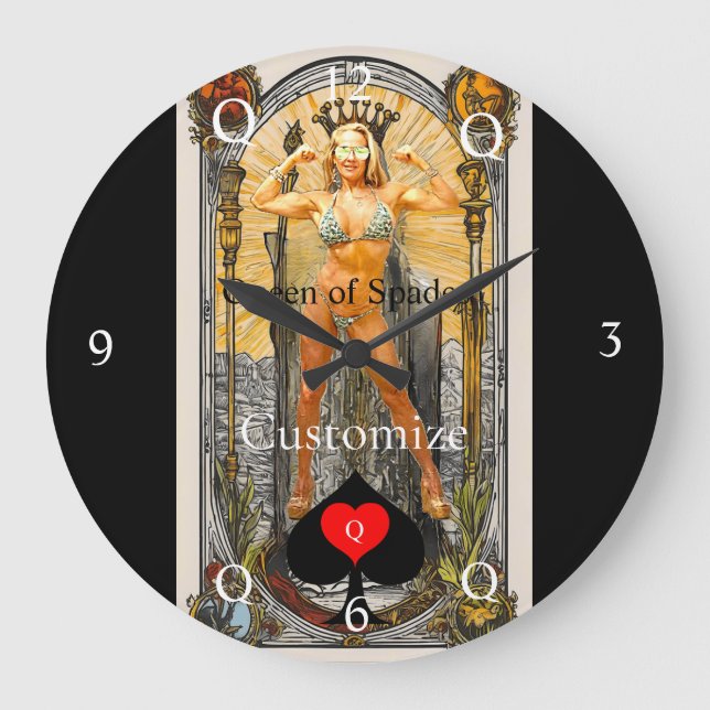 Tarot Card Queen of Spades Thunder_Cove Large Clock (Front)
