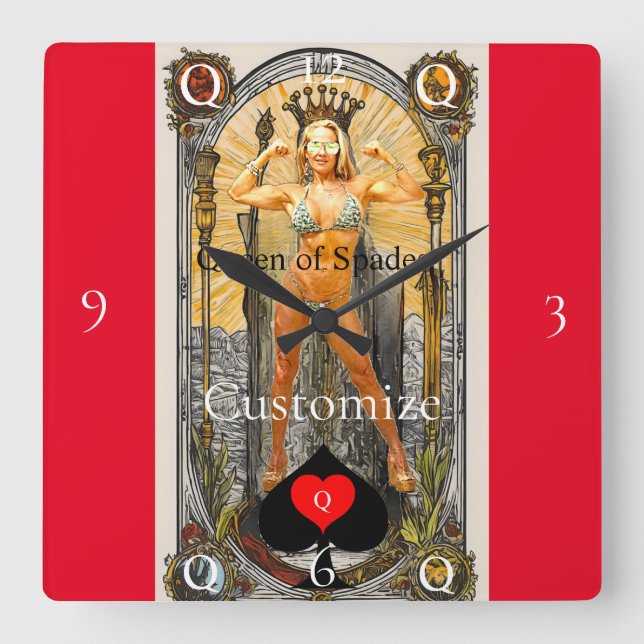 Tarot Card Queen of Spades Thunder_Cove Square Wall Clock (Front)