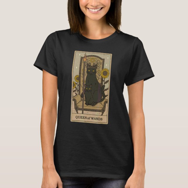 Tarot Card Queen Of Wands And Black Cats Graphic O T-Shirt (Front)