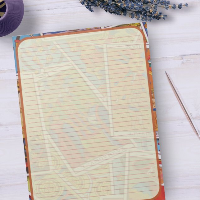 Tarot Card Retro Orange Border Lined Stationery Notepad (Creator Uploaded)