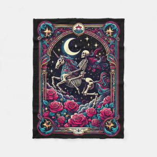 Tarot Card Skeleton Colourful Floral Unicorn Hallo Fleece Blanket