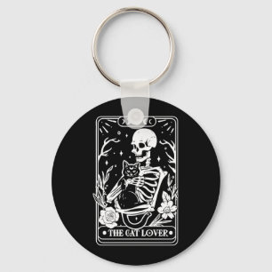 Tarot Card Skeleton The Black Cat Lovers Halloween Key Ring