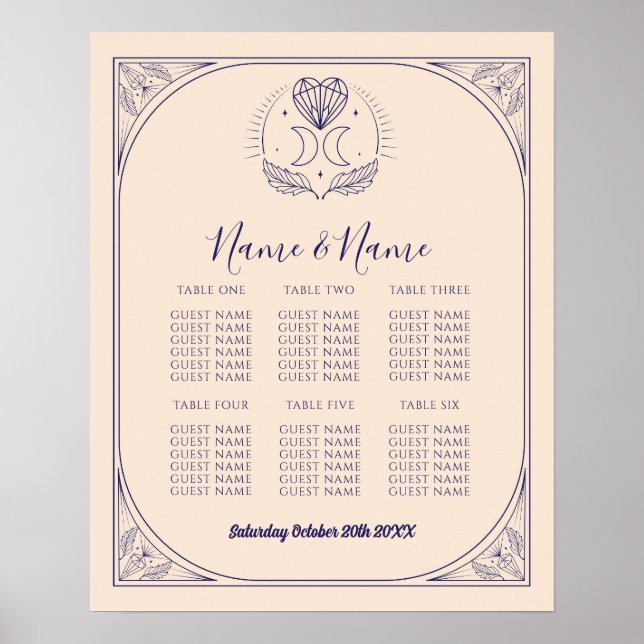Tarot Card Table 6 Seating Plan Wedding Star Moon  Poster (Front)