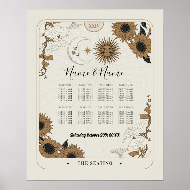 Tarot Card Table 8 Seating Plan Wedding Sun Moon  Poster (Front)