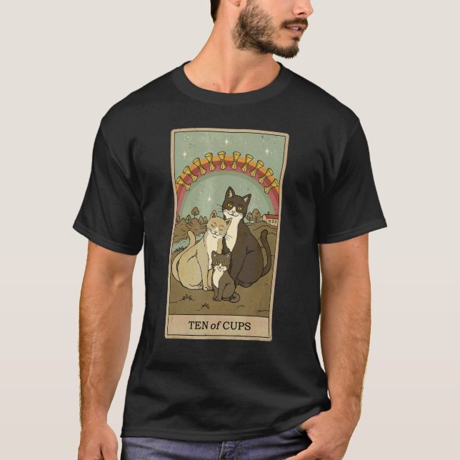 Tarot Card Ten Of Cups And Family Cat Graphic Cat T-Shirt (Front)
