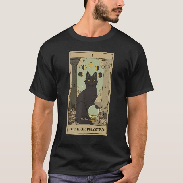 Tarot Card The High Priestess And Cat Cosmic Graph T-Shirt (Front)