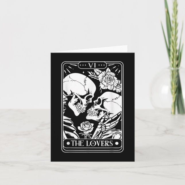 Tarot Card The Lovers Vintage Skeleton Goth Hallow (Front)