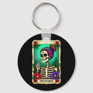 Tarot Card The Messy Bun Skeleton Halloween Key Ring