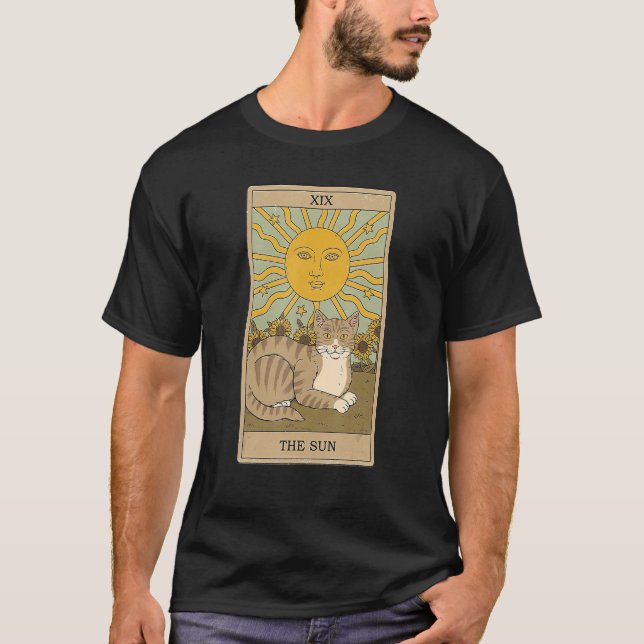 Tarot Card The Sun And Cat Cosmic Graphic Cats T-Shirt (Front)